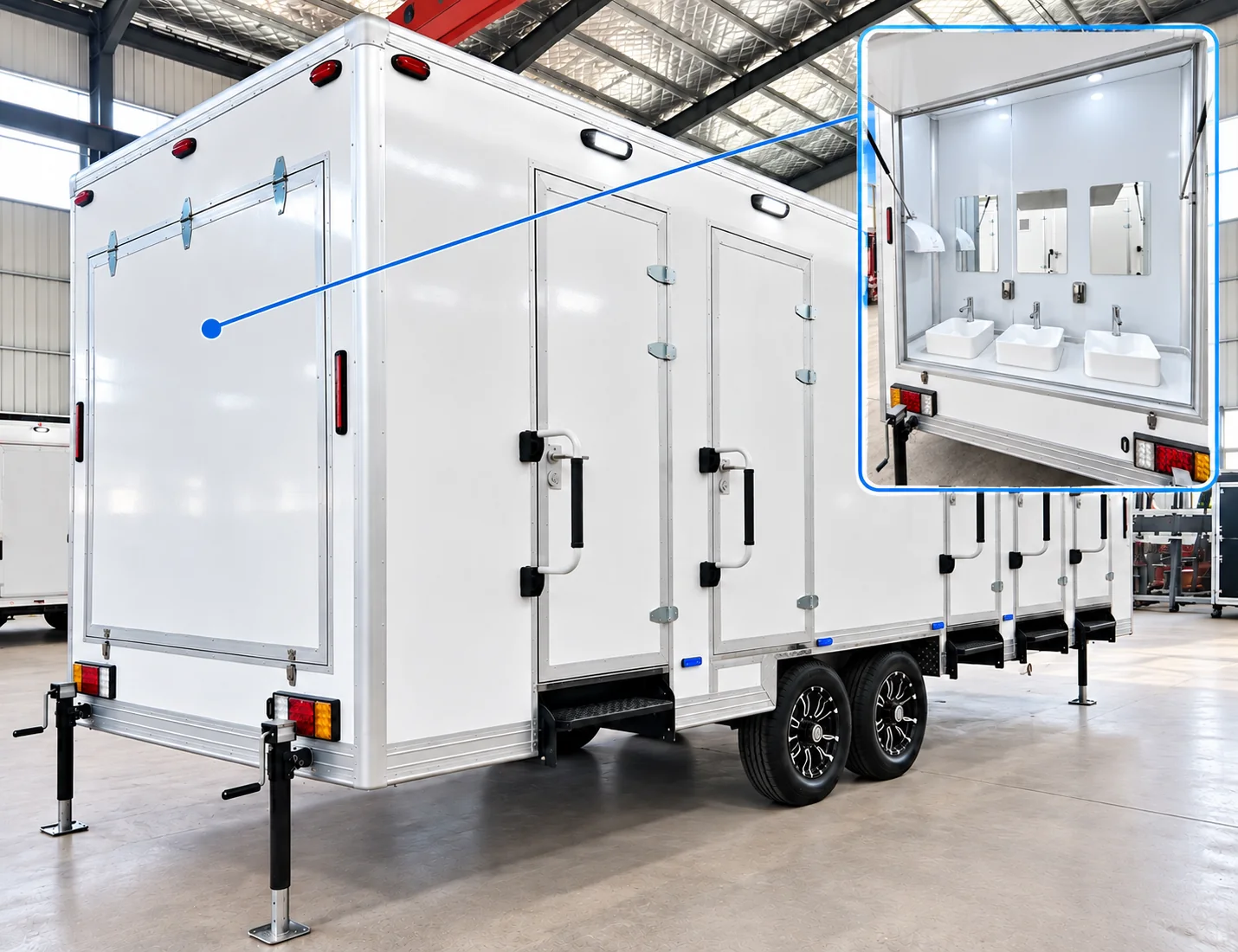 Shower trailer and exterior handwashing area